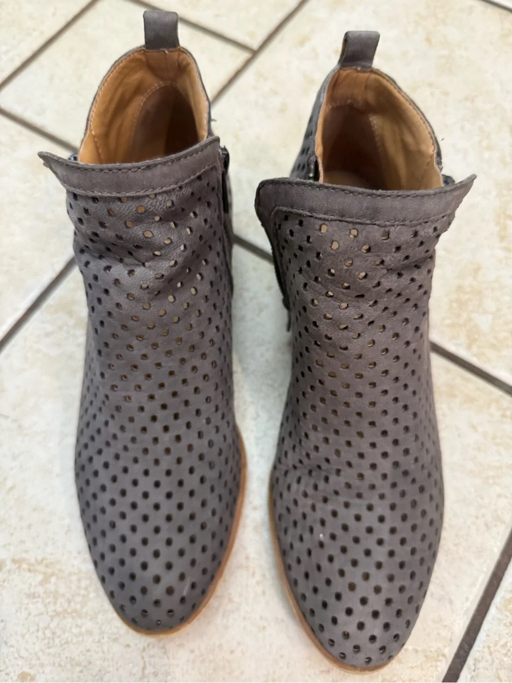 Lucky Brand Gray Perforated Ankle Booties